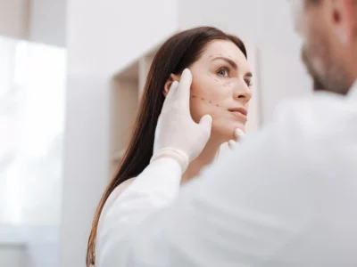 Diligent bright plastic surgeon in the middle of the process